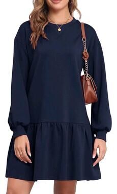 Dokuritu Sweatshirt Dress Women Small Navy Blue Ruffle Hem Long Sleeve NWT